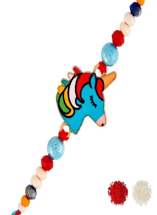 VOYLLA Unicorn Charm Colourful Threads Beaded Kid's Rakhi For Kids|Rakhi Special| - Image 1